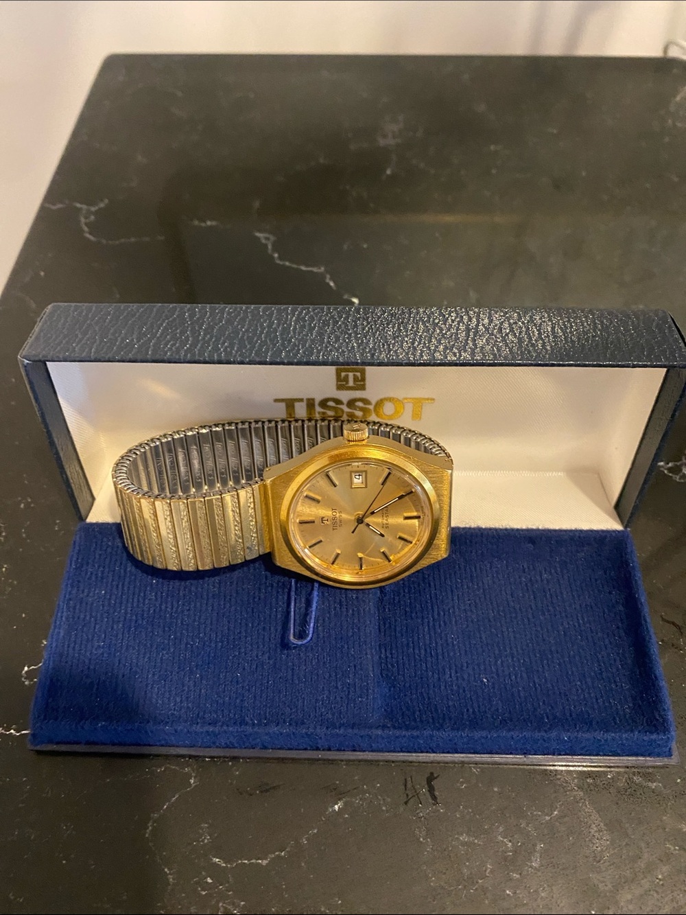 Tissot Gold-Tone Dial Men’s Watch with Silver Stretch Bracelet